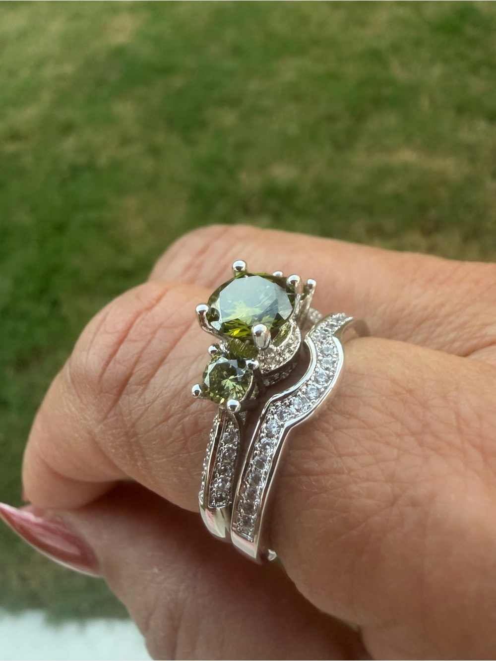 Sterling Silver Peridot Three-Stone Ring - Picture 6 of 14